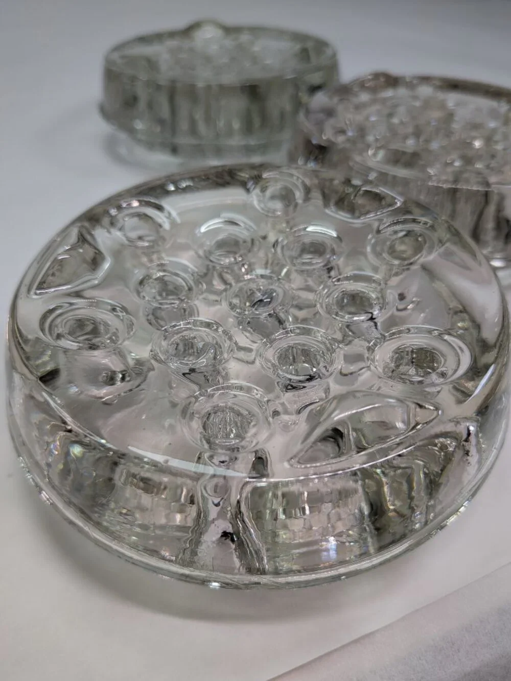Vintage Glass Flower Frog Lot of 3 Heavy Large STACKING 13-Hole Mixed Color